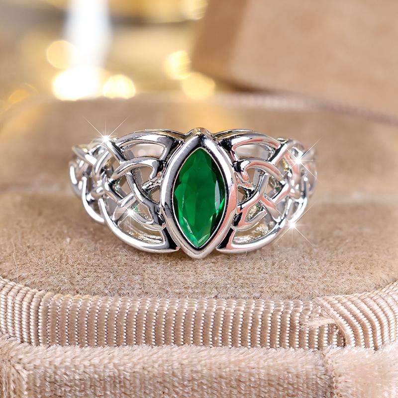 Inele cu zirconiu cubic verde cu nod celtic de culoare argintie cu tăietură marchiză pentru femei bărbați bijuterii de modă