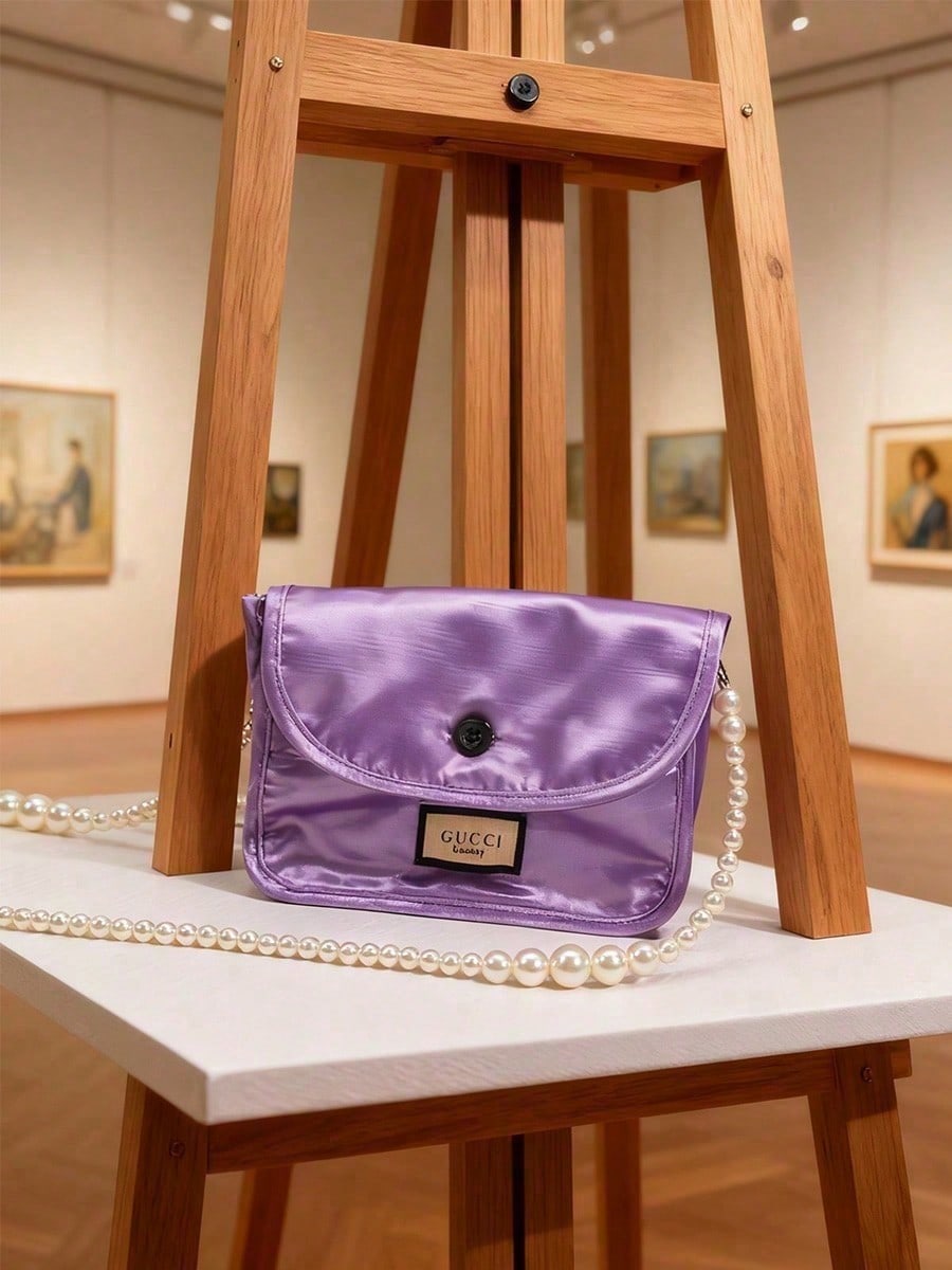 Фиолетовая квадратная косметичка Gucci, сумка-органайзер с цепочкой из жемчуга DIY, модная сумка через плечо