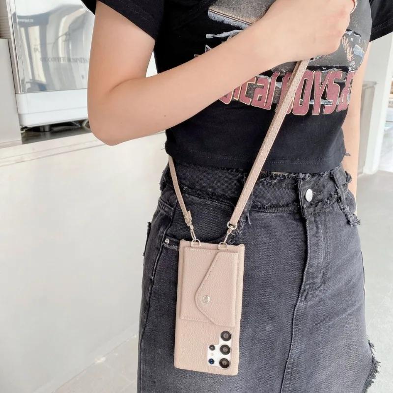 Crossbody Phone Case for Samsung Galaxy S23 S21 FE S25 S24 S22 Ultra Plus A56 A36 A26 A16 A06 A54 A15 A25 A35 A55 Leather Cover
