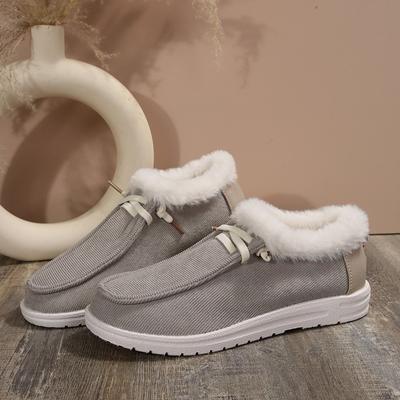 Fashion 2024 Women's Fashion Trendy Plush Lined Snow Boots Comfortable Slip-on Plush Canvas Shoes Warm Ankle Boots