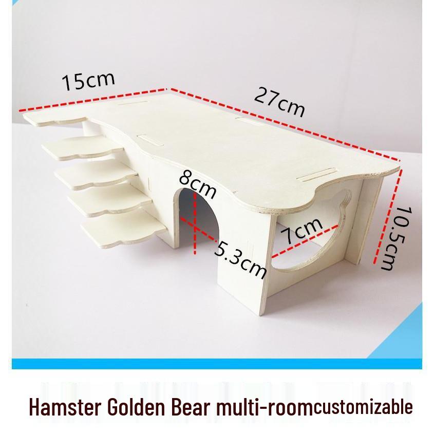 Solid Wood Multi-Room Hamster Hideout with Stairs - Golden Hamster Toy Nest & Living Space