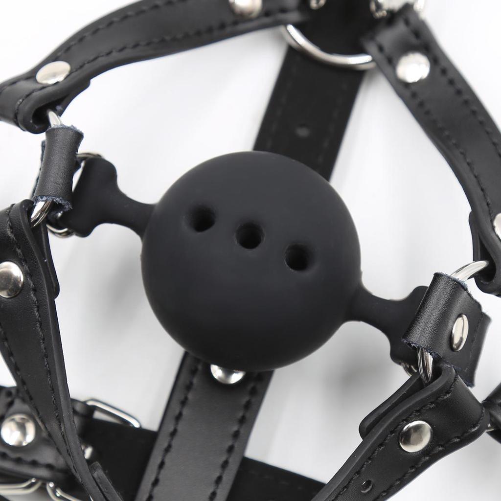Silicone Three-Hole Ball Gag with Nose Hook Harness