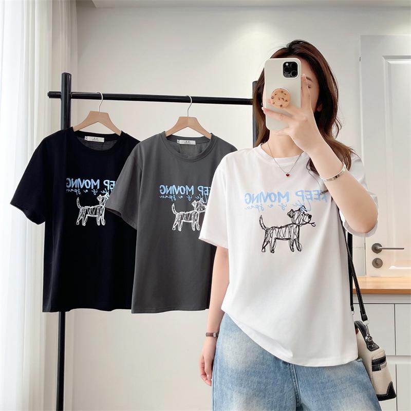2026 Sommer Übergröße Baumwolle Kurzarm Cartoon Druck Damen Freizeit Oberteil Modisches Vielseitiges T-Shirt