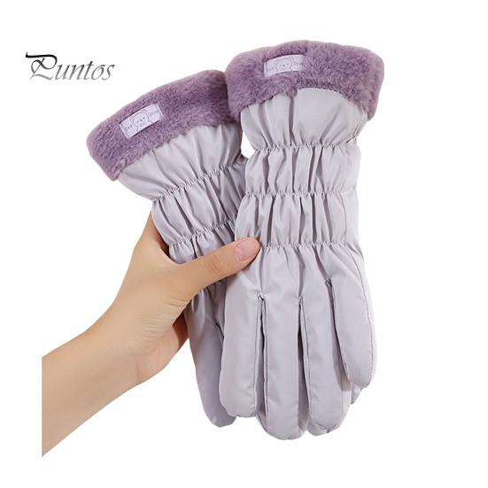 

1 пара женских осенне-зимних перчаток, толстые плюшевые водонепроницаемые ветрозащитные перчатки с пятью пальцами, декорированные бантом, толстые нескользящие теплые перчатки для езды на велосипеде фиолетовый