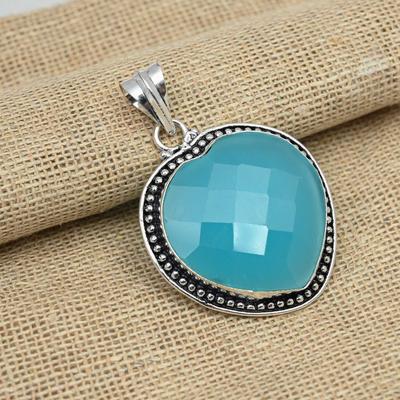 Faceted Blue Chalcedony 925 Solid Silver Handmade Jewelry Designer Pendant For Gift