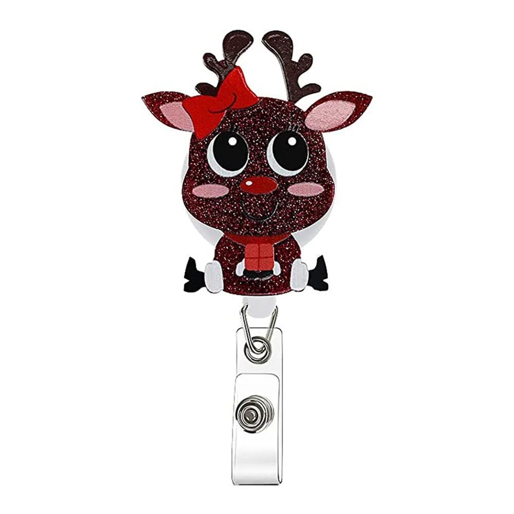 Retractable Christmas Theme Badge Reel For Nurse Id Name Badge Holder Staff Work Card Clip Pass Bus Card Sleeve Clip Reel