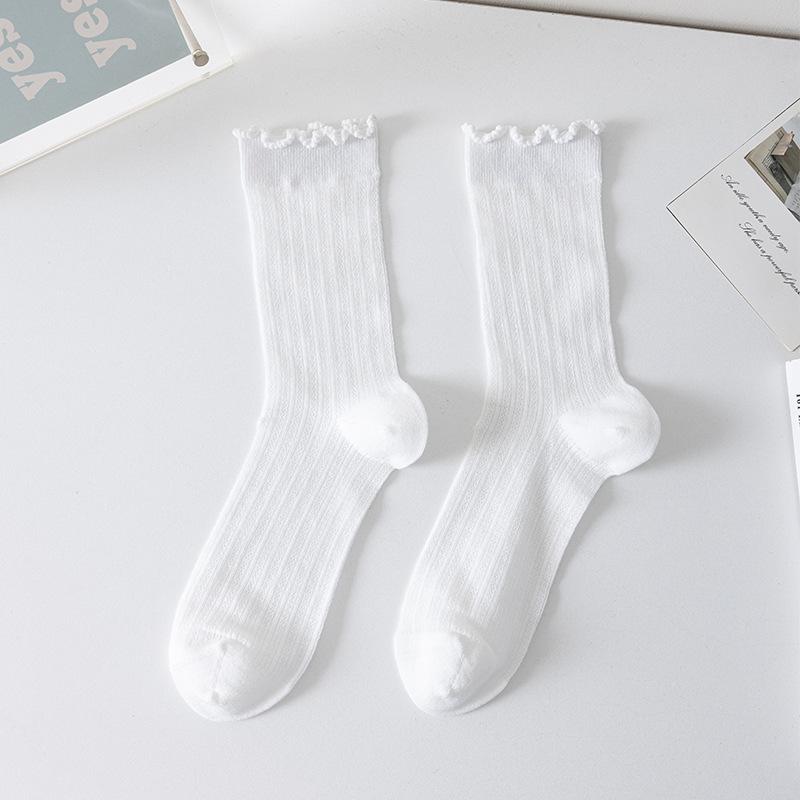 

Sock Children s Summer Mesh Thin Mid-calf Socks in Solid Color, Pure Cotton, Without Bone Trim, Trendy Pile-up Socks 1 pair белый