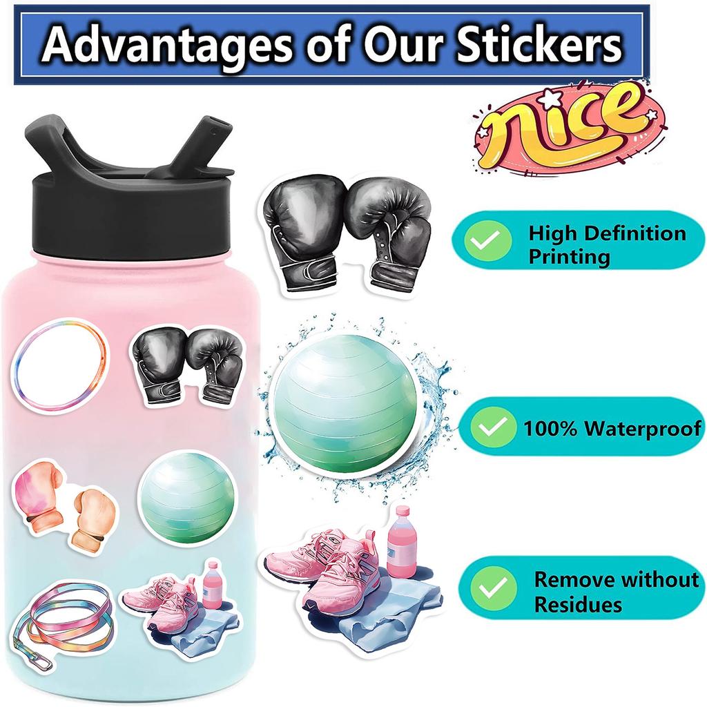 50 Cartoon Fitness Sports Equipment Graffiti Stickers Guitar Notebook Suitcase DIY Waterproof Stickers