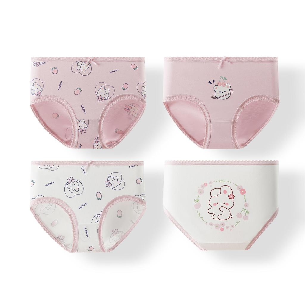 Baby Girls' Cute Cartoon Print Cotton Underpants - Breathable Bow Design for Infants and Toddlers