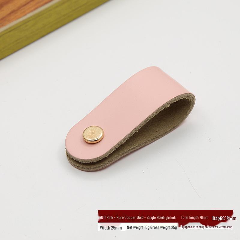 Leather Handle for Cabinet Door and Drawer - Single Hole, Pure Copper Accents