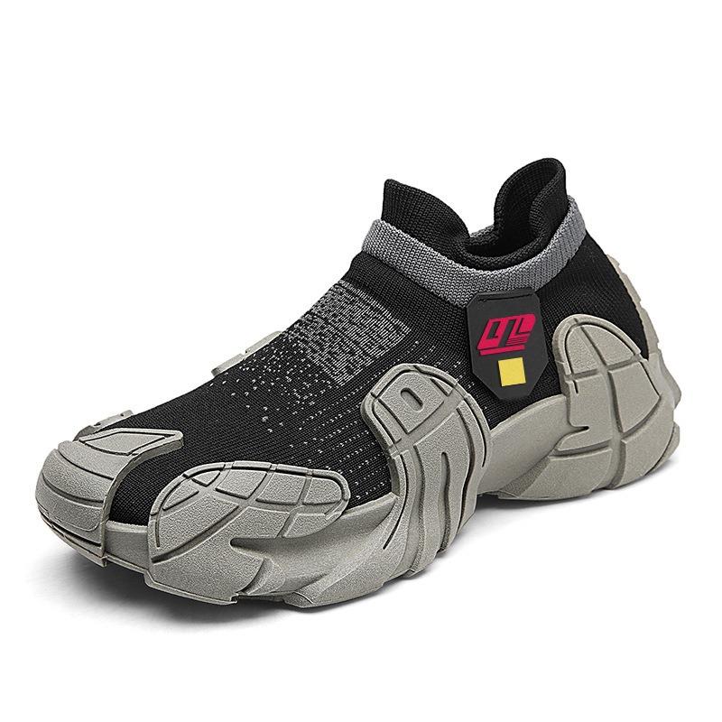 Men's Shoes Breathable Mesh New Flying Woven Casual Shoes Thick Sole One Pedal Lazy Sports Casual Shoes