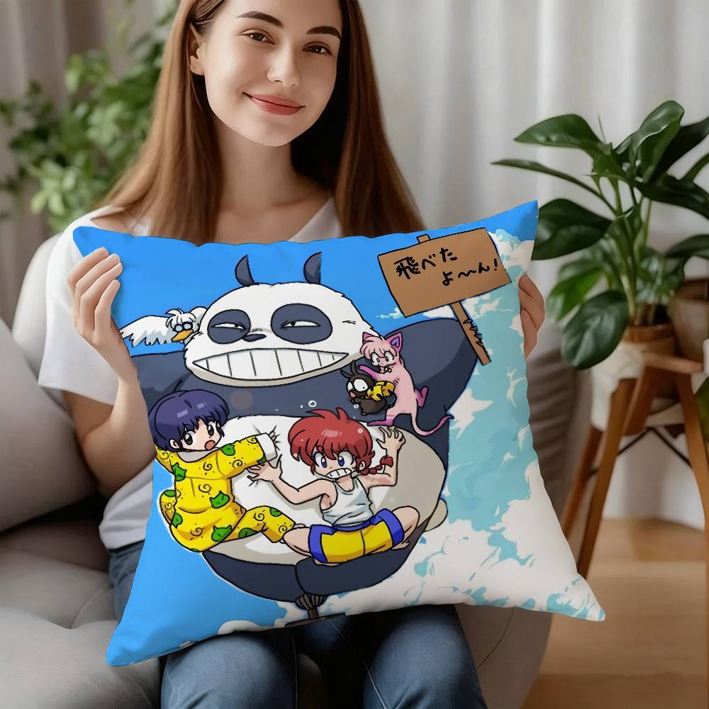 Poszewka na poduszkę z postacią P-chan z kreskówki Ranma Dekoracyjna poduszka na sofę do domu Dwustronny nadruk Krótki plusz Poszewka na poduszkę Prezent świąteczny
