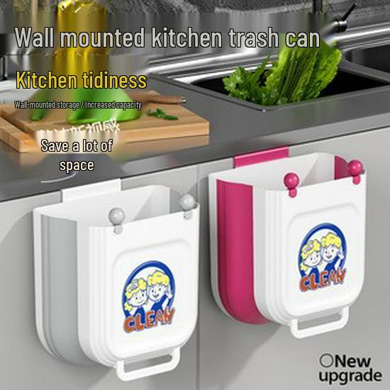 Punch-Free Wall-Mounted Trash Can: Foldable Kitchen, Bathroom, and Cabinet Door Storage
