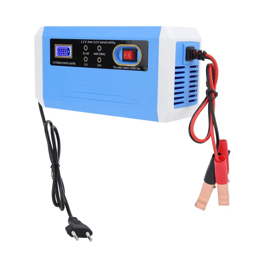 Car Battery Charger 12V 24V Efficient Intelligent LCD Display Automatic Transfer Pulse Repairing for 10Ah‑200Ah 110‑240V