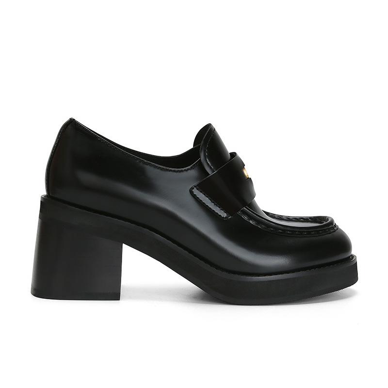 

Женские туфли из овчины на толстом каблуке и толстой подошве, кожаные, с золотой монетой, британские, на высоком каблуке, с одной педалью, маленькие кожаные туфли 39