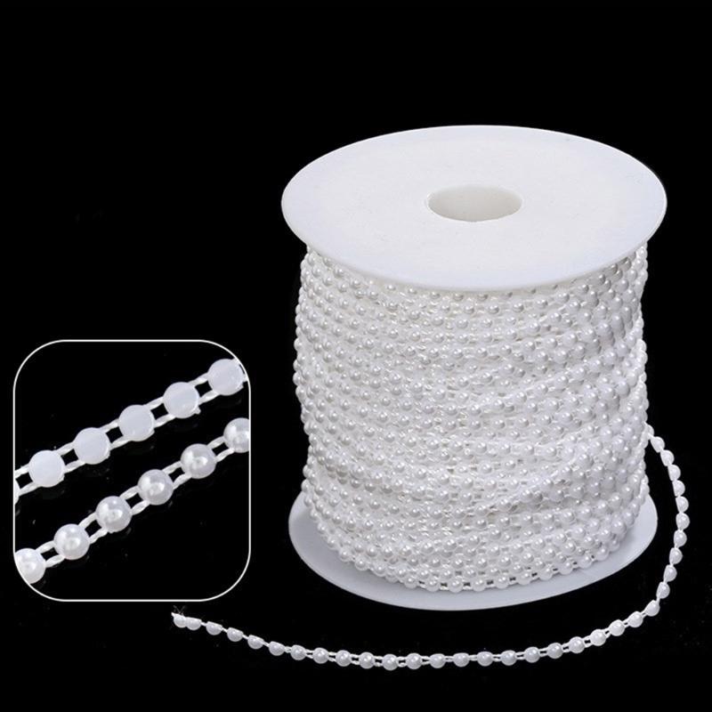 Imitation Pearls String Beads Chain for Art Craft 25M Artificial Pearls Beads Chain for Bridals Dress Wedding Decoration