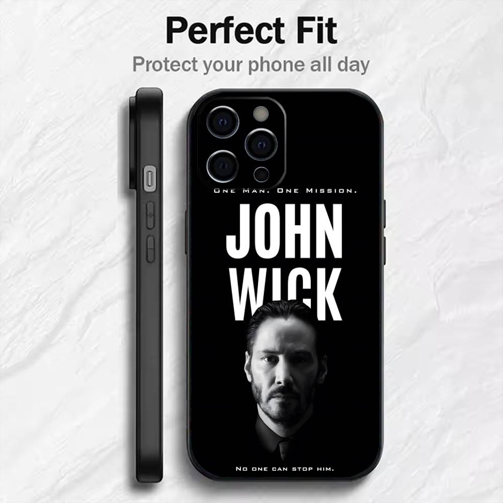 Movie Character John Wick Phone Case For iPhone17,16,15,14,13,12 Plus,Max Soft Silicone Black Cover