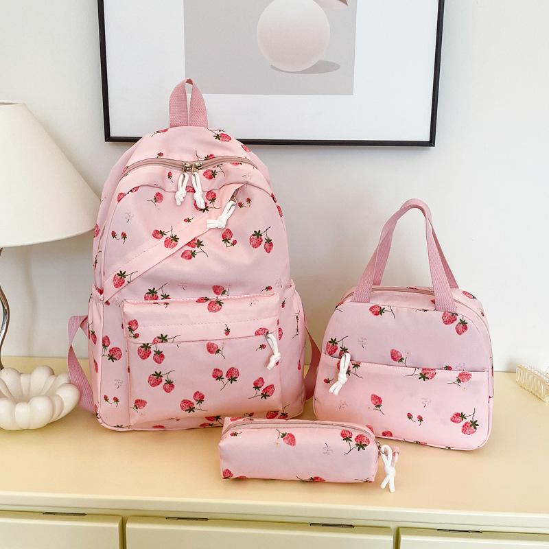Nuovo Set Zaino Scolastico a Tre Pezzi Cartoon Fragola Grande Capacità 2026 - Resistente all'Usura, Carino, Borsa a Spalle Doppie Casual