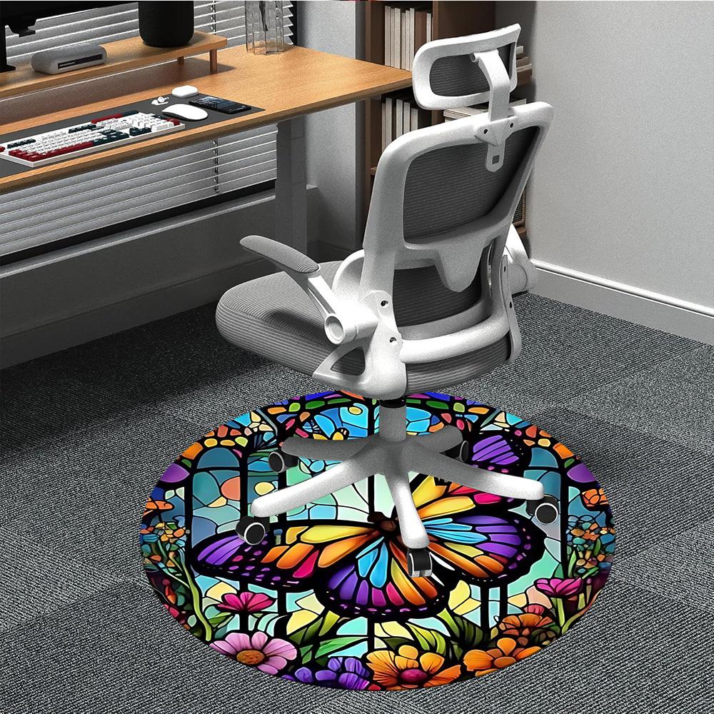 1pc Butterfly Garden Office Round Area Rug, Under Office Chairs Bedroom Living Room Home Decor, Room Deco