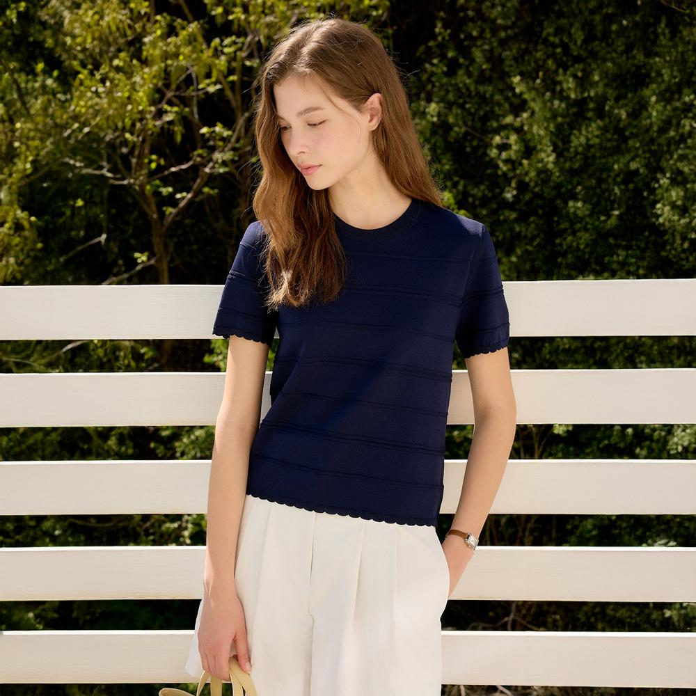 Mommet Leen Wave Short Sleeve Knit Navy Free