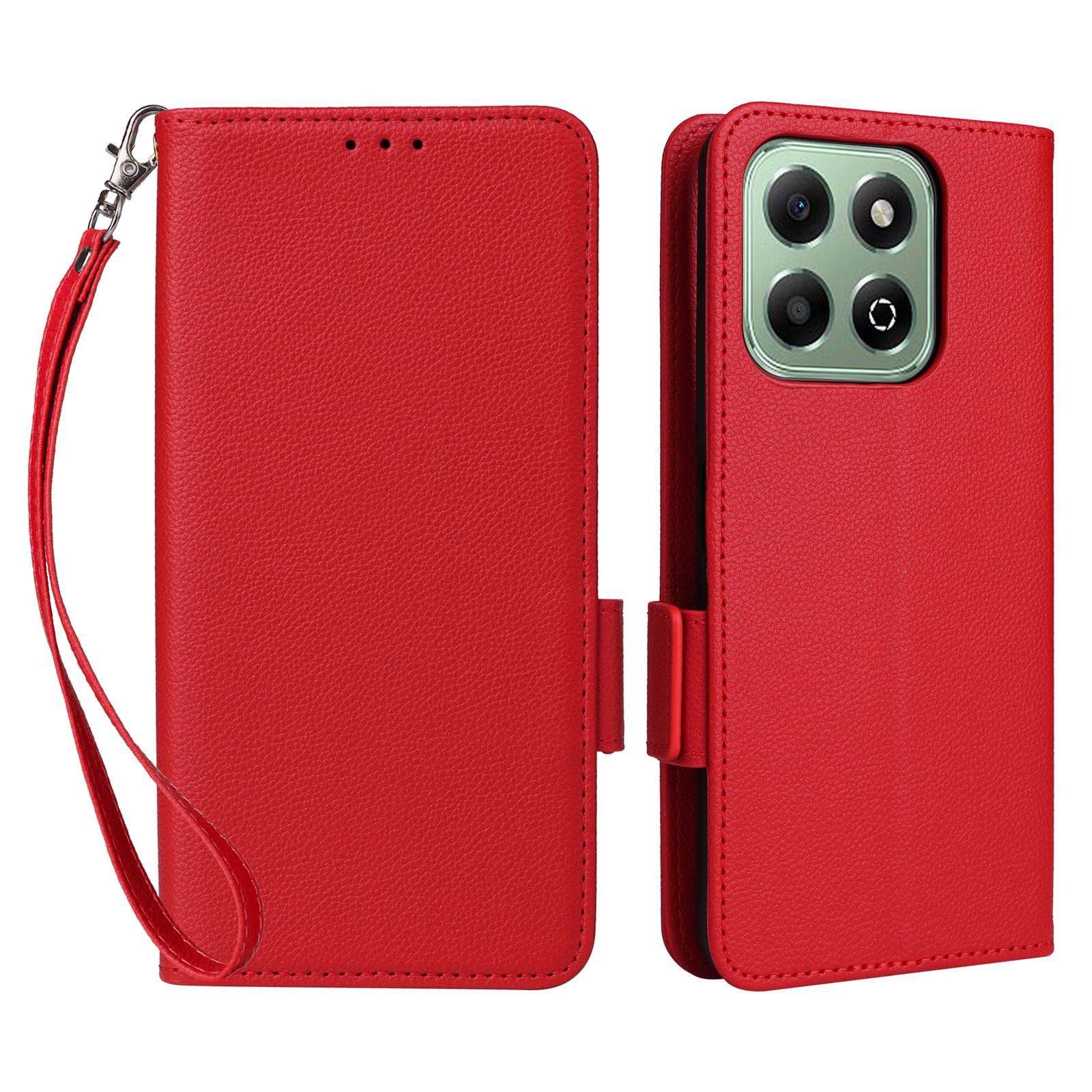 

For Honor X6b 4G Case with Wrist Strap Litchi Texture PU Leather Wallet Phone Cover Red