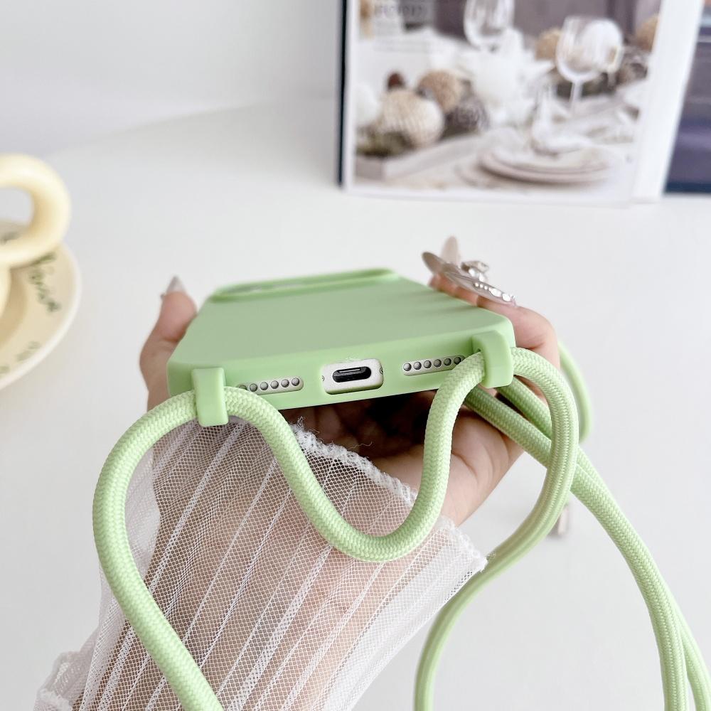 Matte Silicone Soft Case For iPhone 17 Pro Max Air 16 15 13 12 11 14 Plus Crossbody Lanyard Necklace Anti-Lost Cord Strap Cover