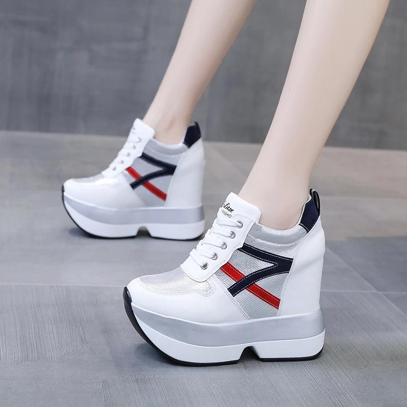 Fashion Autumn Women High Platform Shoes Height Increasing Casual Shoes 12 CM Thick Sole Trainers Breathable Shoes Women Sneakers