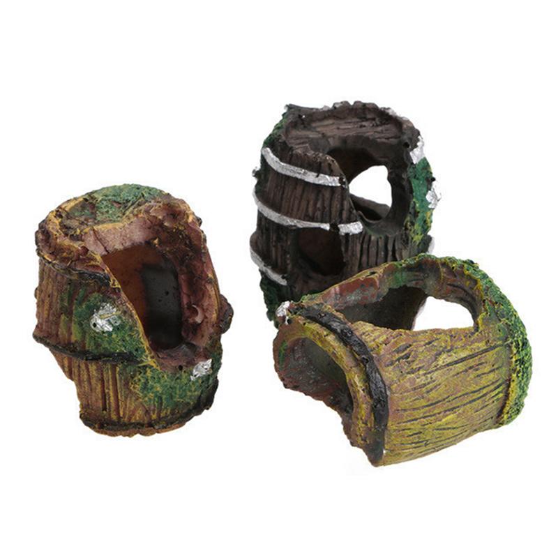 Aquarium Ornaments Decorations Artificial Resin Barrel Landscaping Accessories