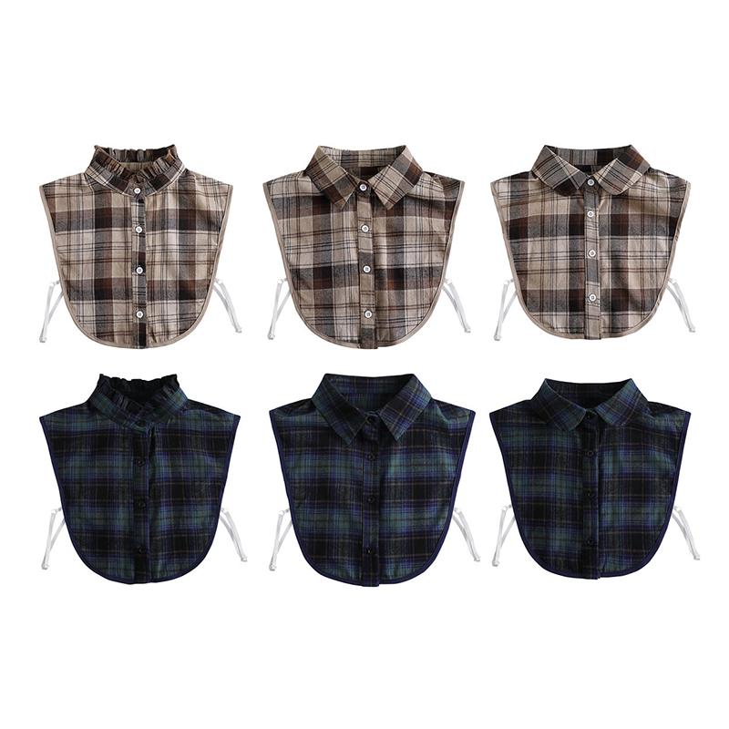 Damen Abnehmbares Kariertes Hemd Design Falscher Kragen Falsche Bluse Bekleidungszubehör