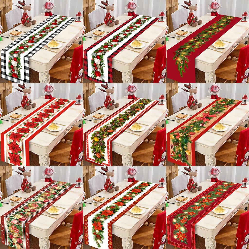 Christmas Ball Buffalo Plaid Table Runner Merry Christmas Decorations For Home Decor Xmas Table Flag Cover Gifts Happy New Year