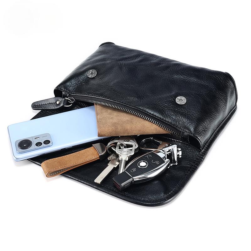 Street Trend Men's Shoulder Bag Leather Bag Men's Top Layer Cowhide Crossbody Bag Genuine Leather Casual Crossbody Bag Black Men's Bag