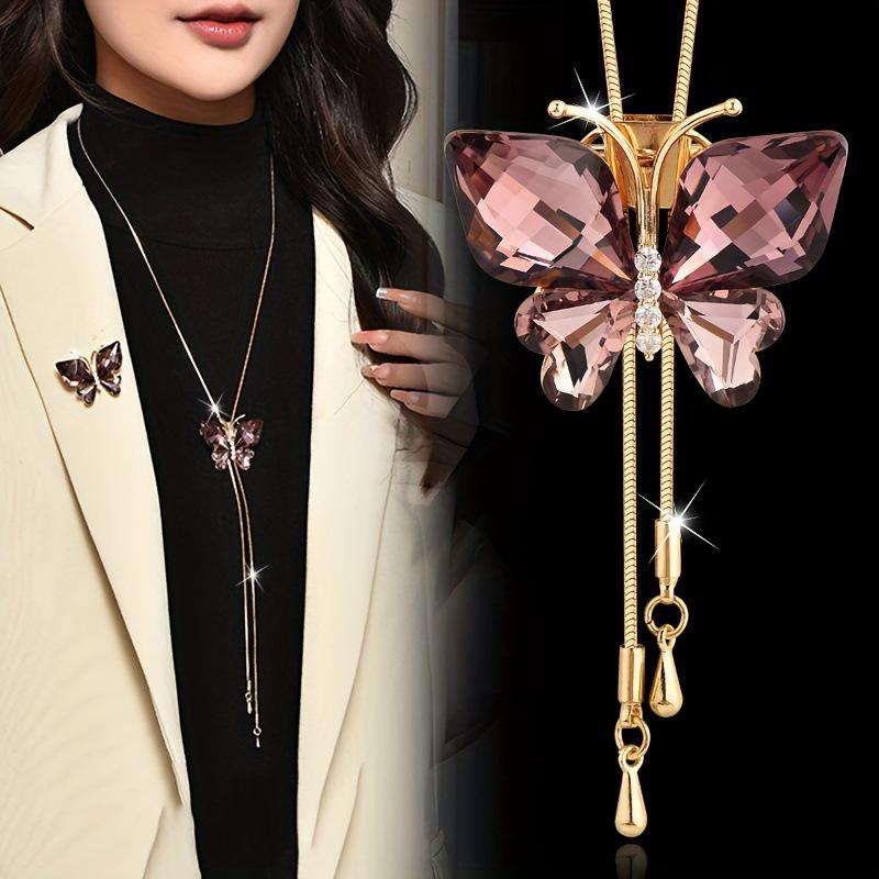 Elegant Versatile Crystal Butterfly Necklace & Brooch Combo for Women золотой