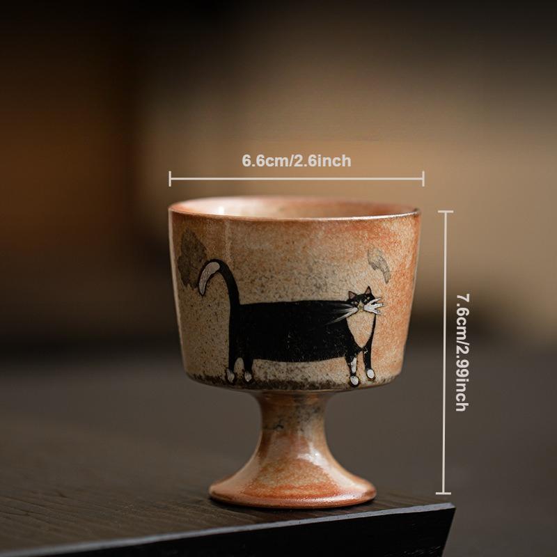 Ru Kiln Zhiye Cat Tea Cup Ceramic Retro Porcelain Teacups Master Cup High Foot Tasting Mug Chinese Kung Fu Japanese Tea Teaware