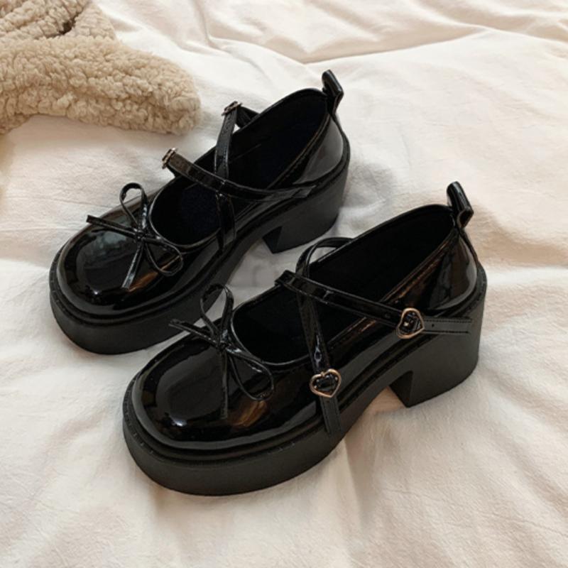 

Thick-soled Mary Jane Leather Shoes for Women French Style Thick Heels Women s Fashion Shoes Spring and Autumn High-end Shoes 35 чорний
