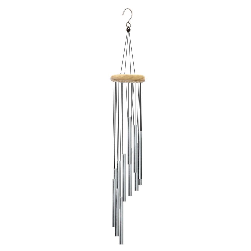 12-Tube 18-Inch Rotating Solid Wood Wind Chime for Outdoor Balcony or Garden.