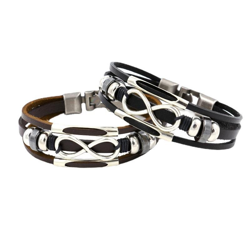 Vintage Infinity Beads Charm Bracelet Men Punk Multi-layer Leather Bracelets Luxury Jewelry Gifts Wholesale