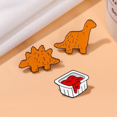 3PCS Dinosaur Biscuits Tomato Ketchup Enamel Badges Brontosaurus Stegosaur Lapel Brooches Metal Pins For Backpack Clothers Hat