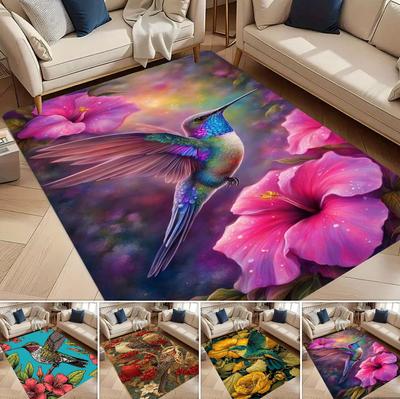 Living Room Rug Hummingbird & Hibiscus Healing Art  Carpet Non-Slip  Easy Clean Romantic Artistic Home Decor Mat