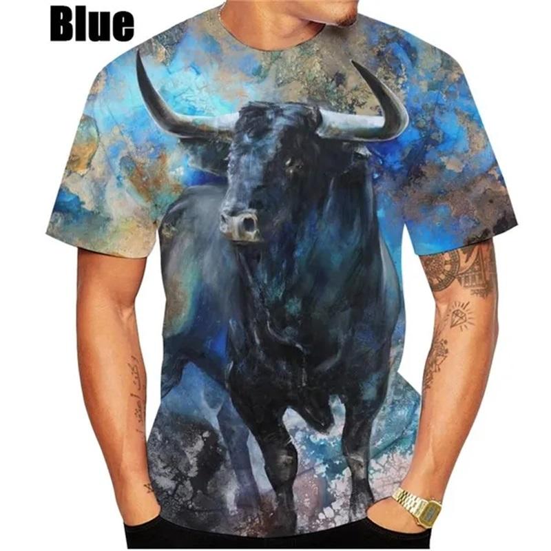Hot Sale 3D Printing Bull Graphic T Shirts Short-sleeved Round Neck Men's Tee Tops Clothing Plus Size Streetwear Tshirt