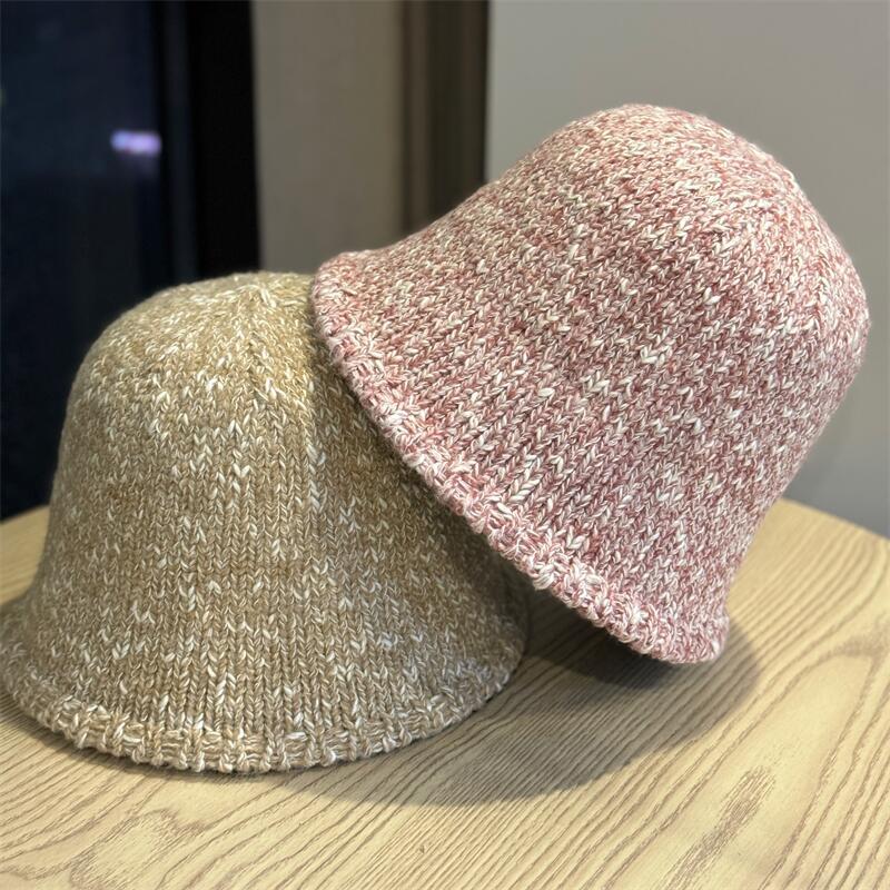 Autumn and Winter Simple Blended Circle Yarn Basin Hat Women's Fashion Warm Bucket Hat Shows Small Face Age-reducing Face Hat Tide