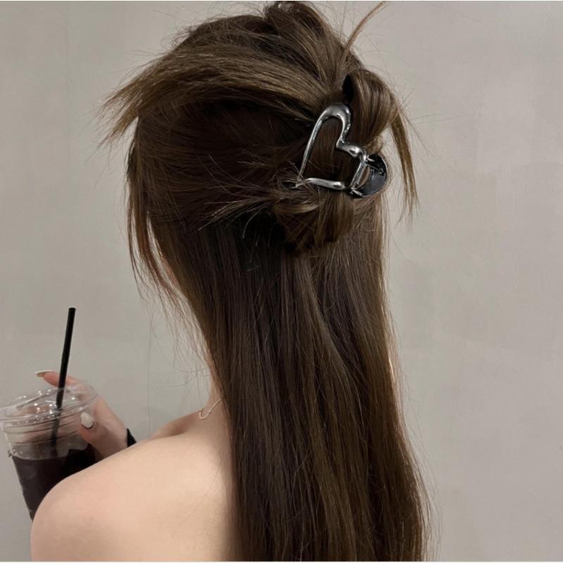 Haarklammern aus Metall, golden, silbrig, Herzform, mittlere Größe, Y2k-Haarstyling-Accessoires, Fangkrabbenklemme, Kopfbedeckung für Damen und Mädchen