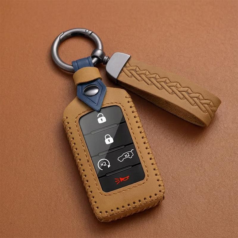 3-6 Buttons Leather Car Key Cover For Jeep Grand Cherokee 4Xe L Wagoneer Grand Wagoneer - Anti-Scratch Auto Accessories