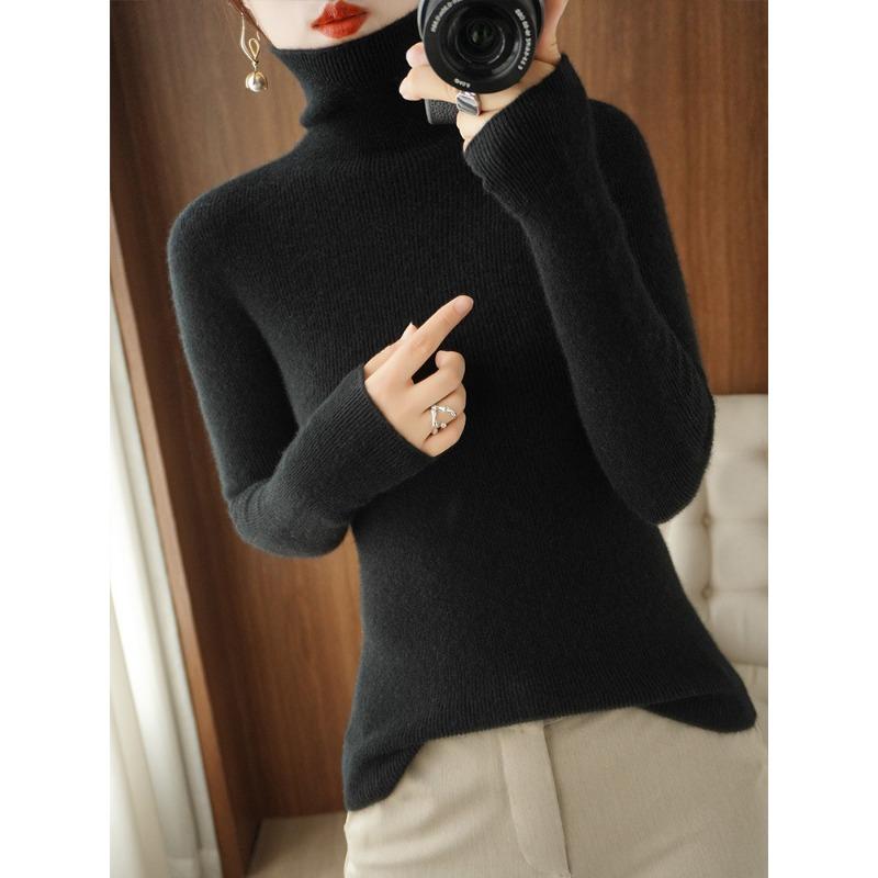 INDFS Women's Fashion Casual Fall Winter Solid Color Print Long Sleeve High Neck Sweaters