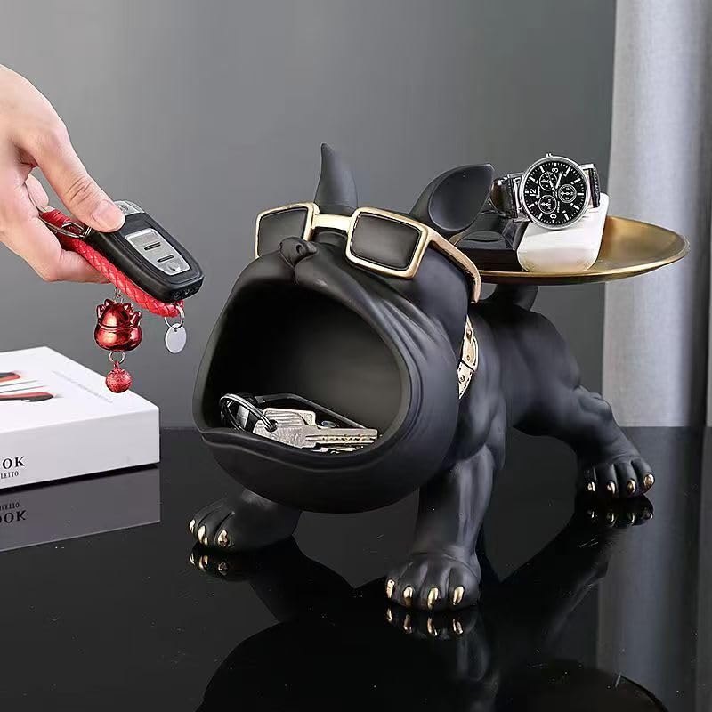 Bulldog Key Tray Stand 30CM Dog-shaped Ornament Entrance Storage Small Item Holder Resin Stylish Interior GlassesSealRemote Control Mens Birthday Gift