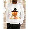 Men's  Crewneck Sweatshirt - Autumn Winter Warm Pullover with Pumpkin Witch Hat , Casual Daily Wear Gift for Him, Non- Long Sleeve Shirt