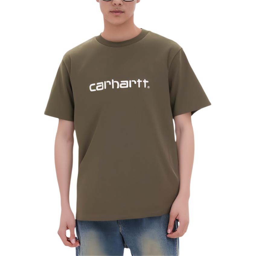 Carhartt WIP Lettered Crew Neck Short Sleeve T-Shirt Men Tops Olive-Green I031047-2QH-XX