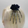 Skeleton Hand Hair Clip Gothic Barrette with Faux Roses Punk Style Hair Accessories for Halloween Themed Party Dress-up
