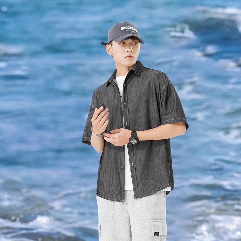 

Summer Shirt Men s Thin Loose Casual Short Sleeved Shirt Jacket XL чорний