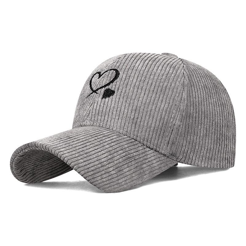Unisex Versatile Corduroy Heart Baseball Cap with Hard Brim, Adjustable for Sun Protection In Spring and Autumn.