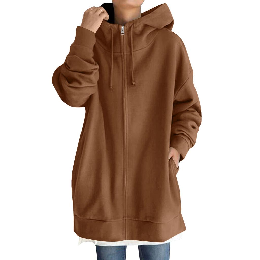 Women's Oversized Zip-Up Hoodie Casual Long Sleeve Hooded Sweatshirt with Pockets Red